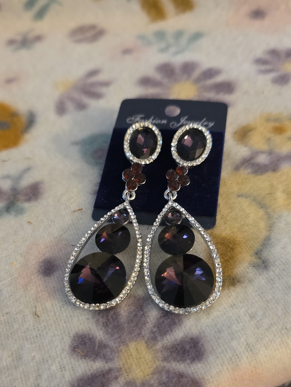 Fashion Jewelry Purple Teardrop Crystal Drop Earrings
